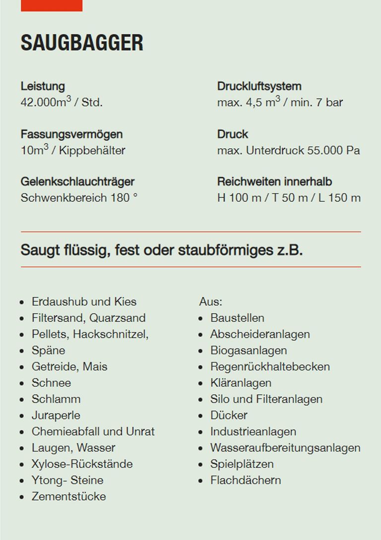 Saugbagger Königswinter - Technische Daten Saugbaggger